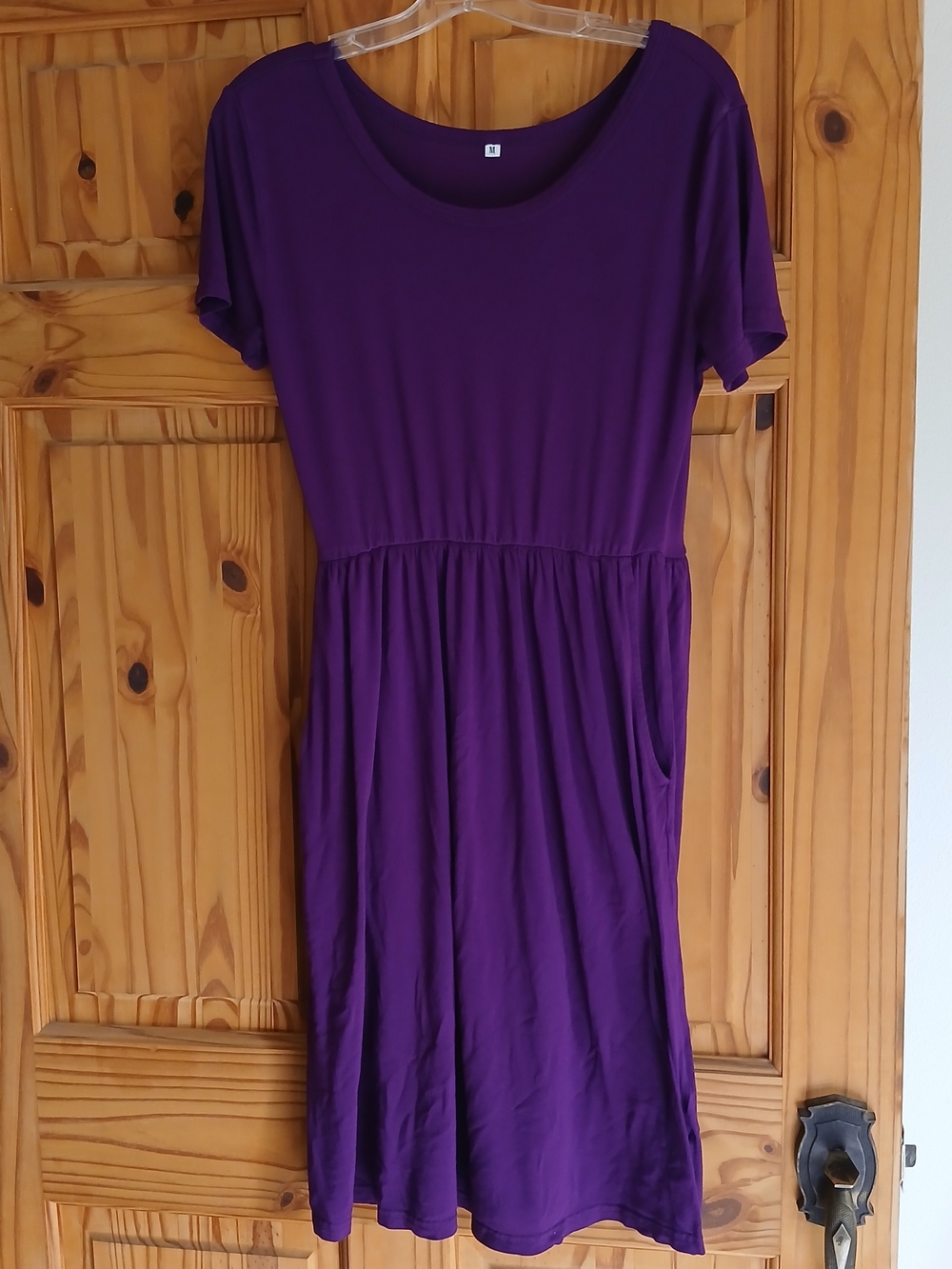 Purple Short-Sleeve Scoop Neck Midi Dress